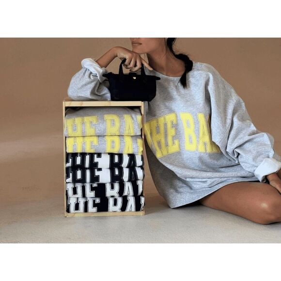 The Bar Tops - The Bar Varsity Sweatshirt in Lt Heather Grey/Lemon
